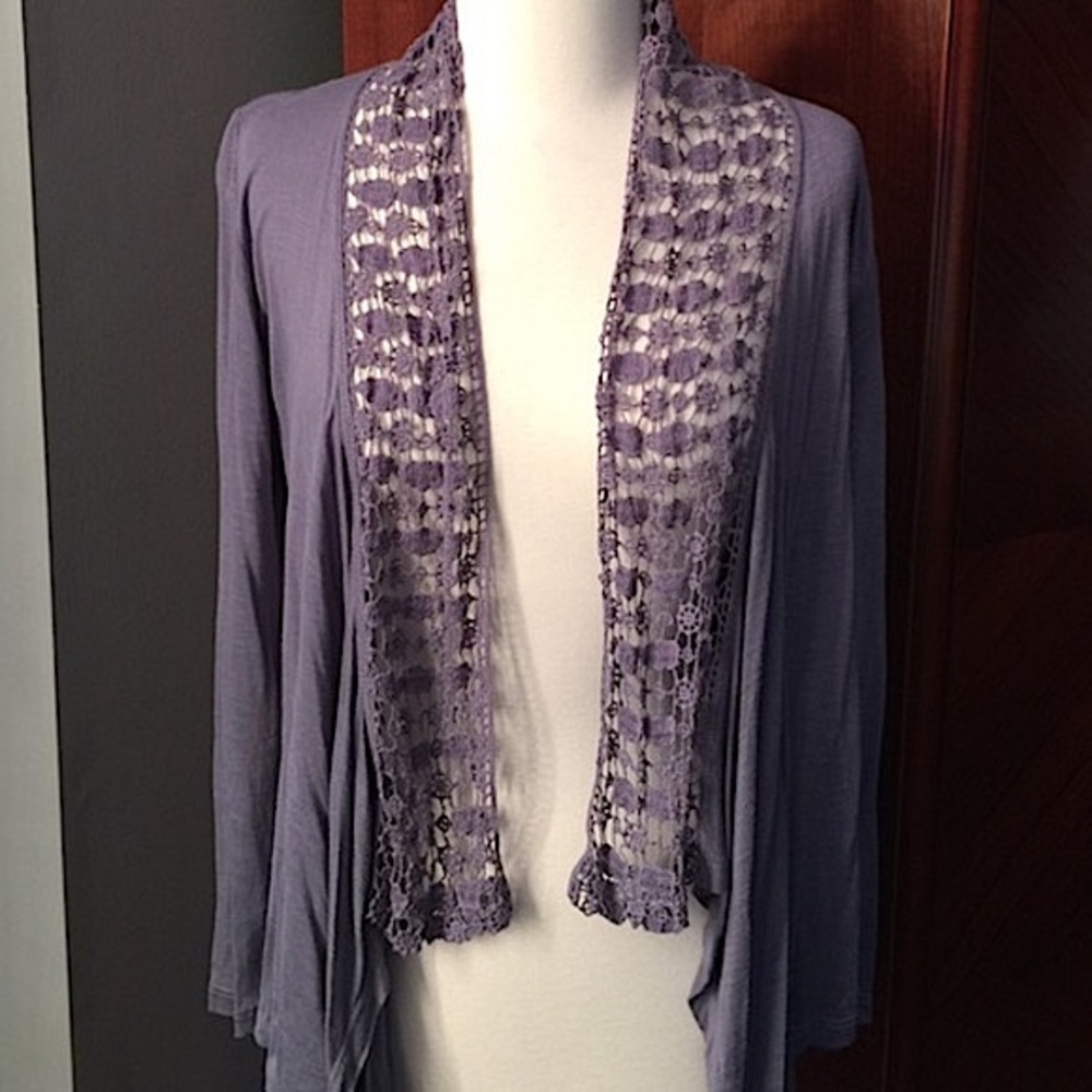 H.I.P. Purple Crochet Trim Open Cardigan